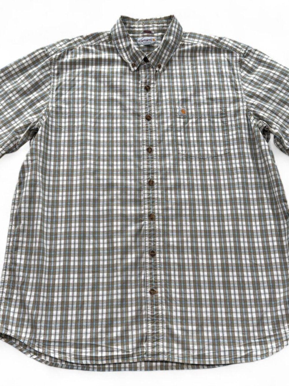 Carhartt 102536 Shirt Men's 2XL Tall Brown Plaid Relaxed Fit Button Down Cotton